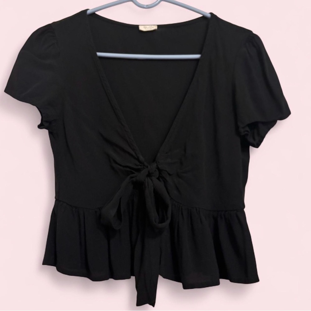 Brandy Melville Black tie front blouse